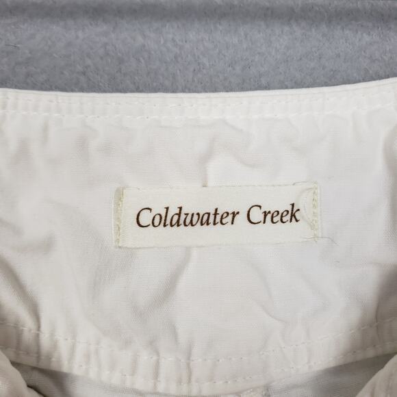 Coldwater Creek Size 12 Tie Bottom Capri Pants White Blue Paisley Design Beach - Picture 5 of 9